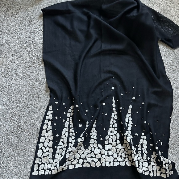 SAACHI Accessories - SAACHI Black Scarf with White Pattern, 100% wool